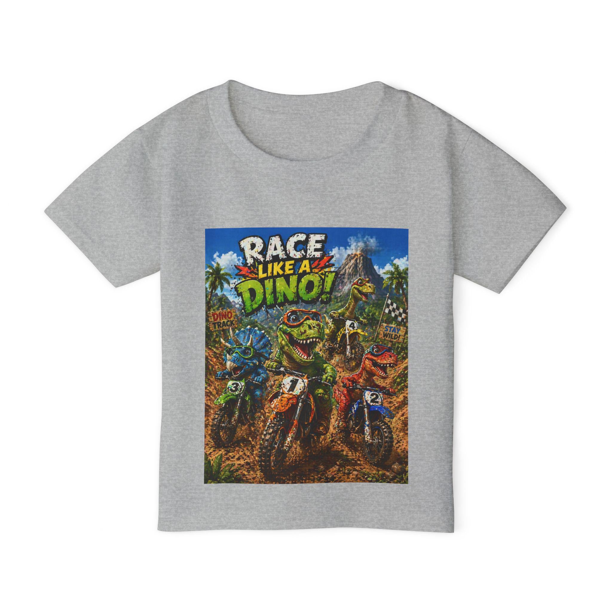 Race Like a Dino Toddler T-shirt | Dinosaur Motocross Dirt Bike Graphic