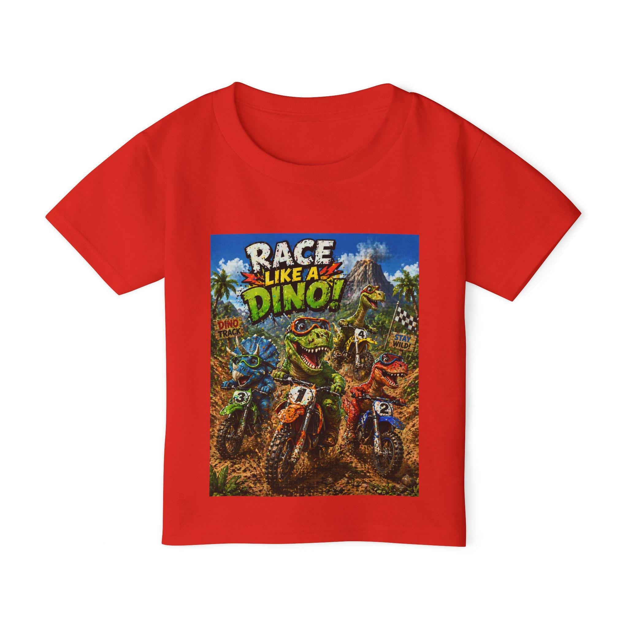 Race Like a Dino Toddler T-shirt | Dinosaur Motocross Dirt Bike Graphic