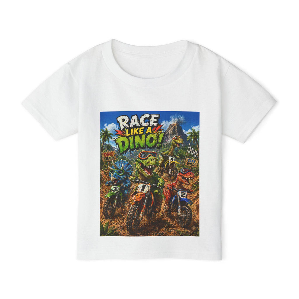 Race Like a Dino Toddler T-shirt | Dinosaur Motocross Dirt Bike Graphic