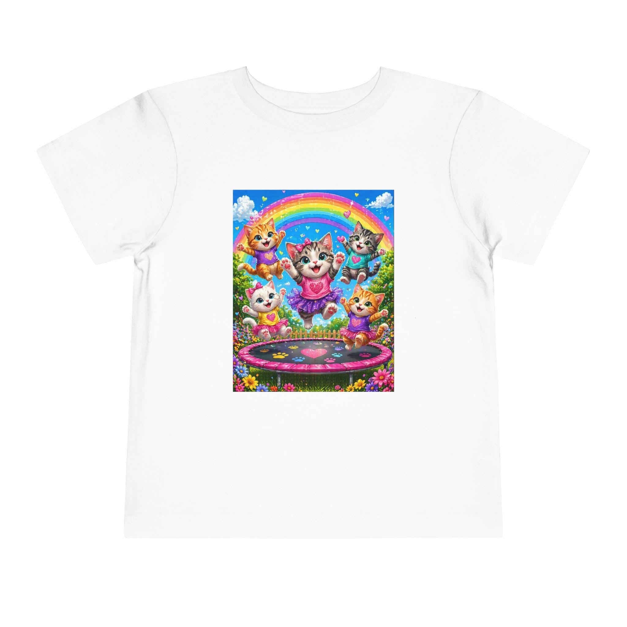 Playful Kittens on Trampoline toddler tee | Rainbow, Flowers, Cute Animals