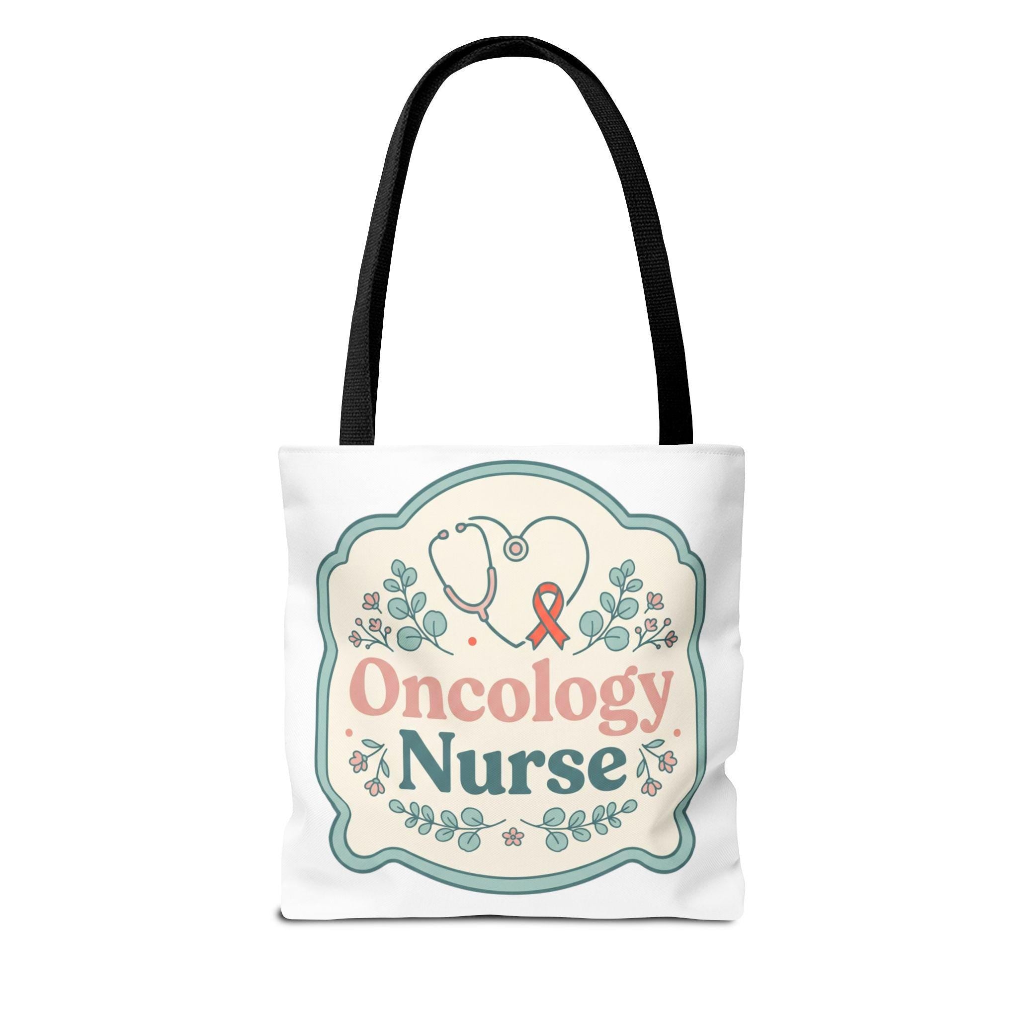 Oncology Nurse heart stethoscope ribbon tote bag | AOP all-over print