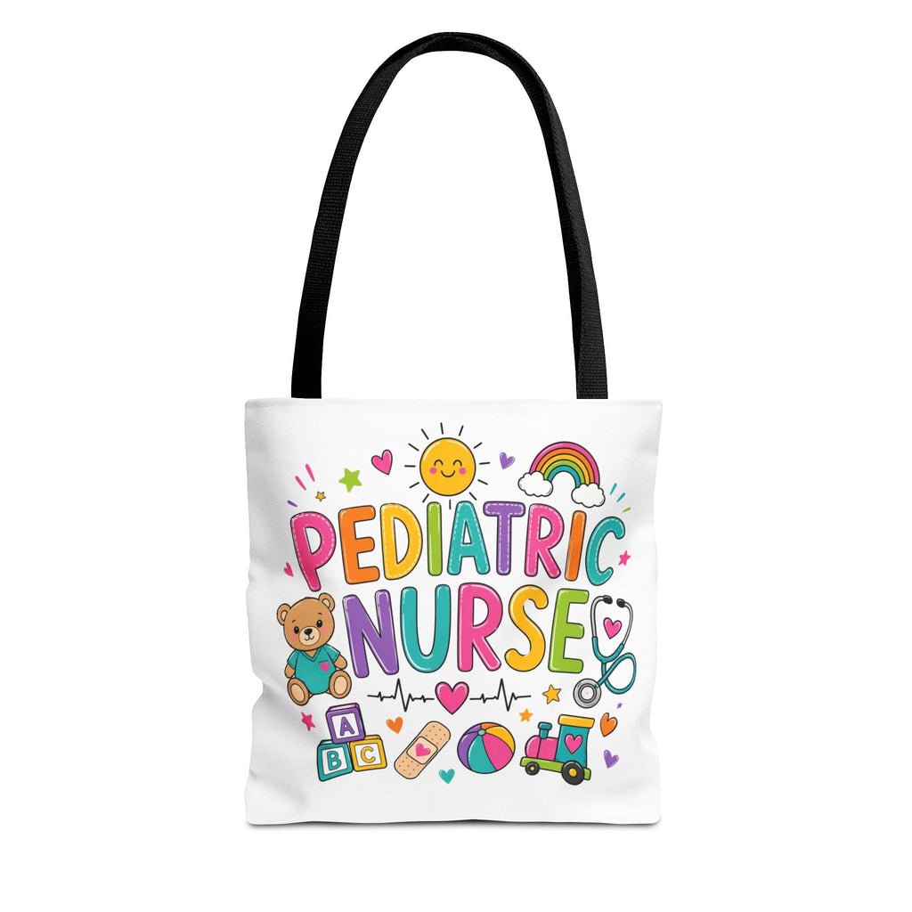 Pediatric Nurse Tote Bag | Colorful Medical Icons, Teddy Bear, Stethoscope