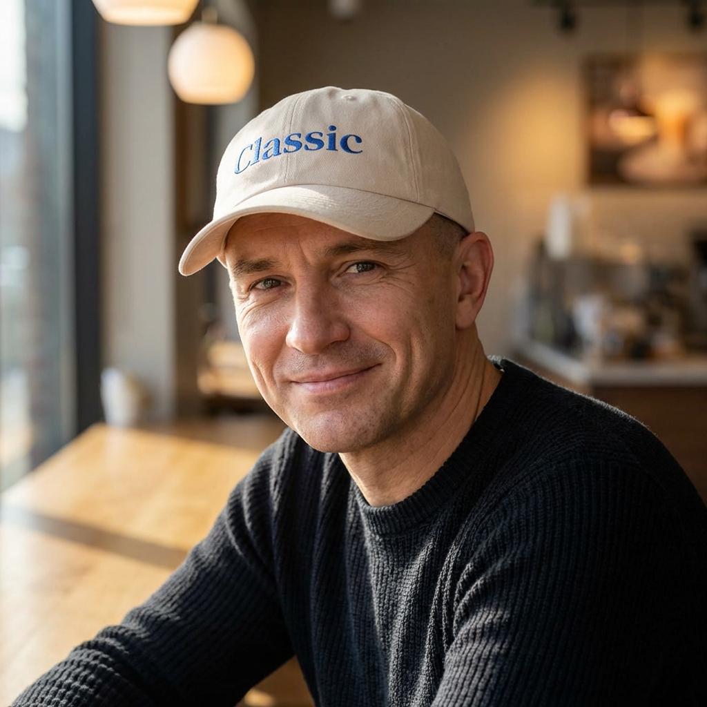 Classic embroidered script Dad Cap | white baseball hat, blue lettering