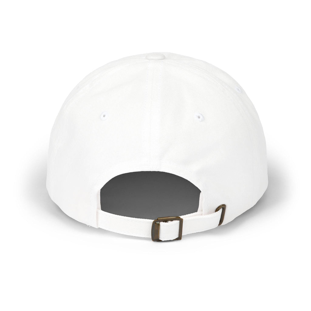 Classic embroidered script Dad Cap | white baseball hat, blue lettering