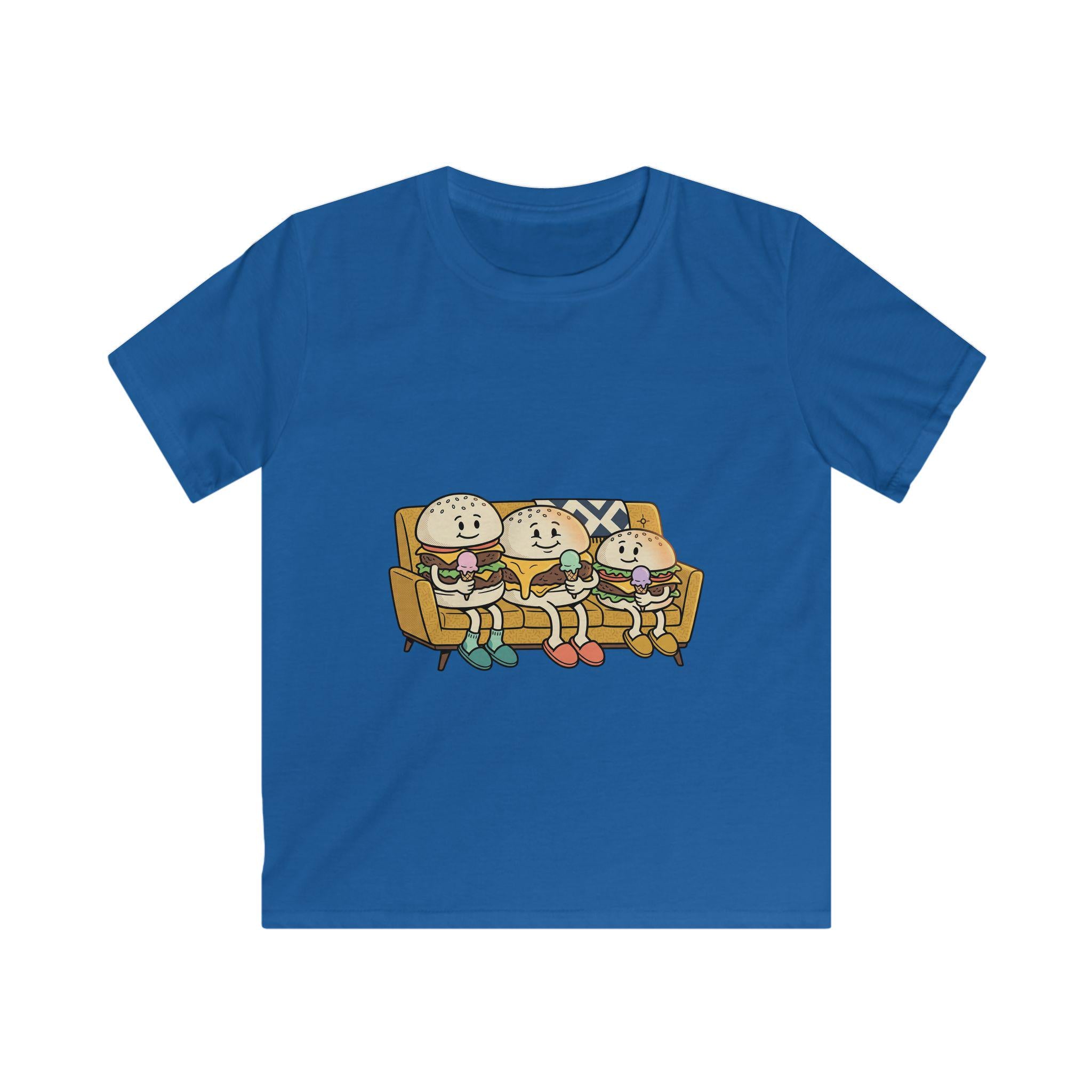 Cartoon Burger Family Couch Tee | Kids Graphic Shirt, Food Characters