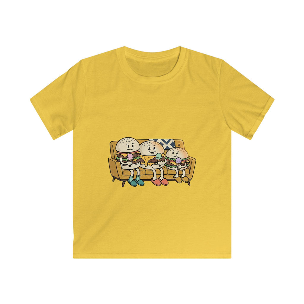 Cartoon Burger Family Couch Tee | Kids Graphic Shirt, Food Characters
