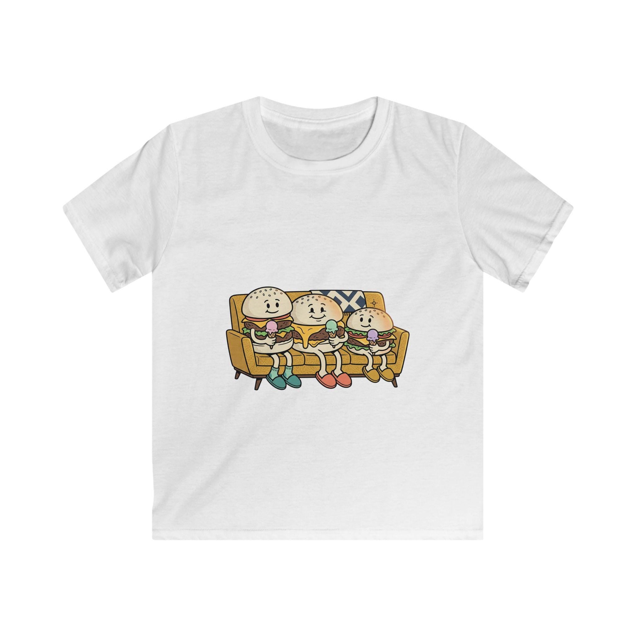 Cartoon Burger Family Couch Tee | Kids Graphic Shirt, Food Characters