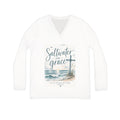 Saltwater and Grace cross beach design Long Sleeve V-neck Shirt | Christian coastal tee