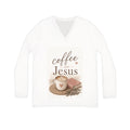 Coffee and Jesus long sleeve V-neck shirt | Christian coffee tee