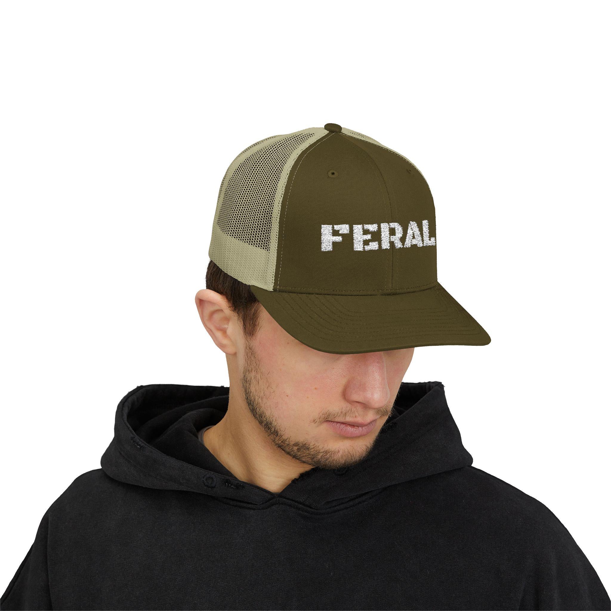FERAL leopard print Snapback Cap | Trucker hat, embroidered text