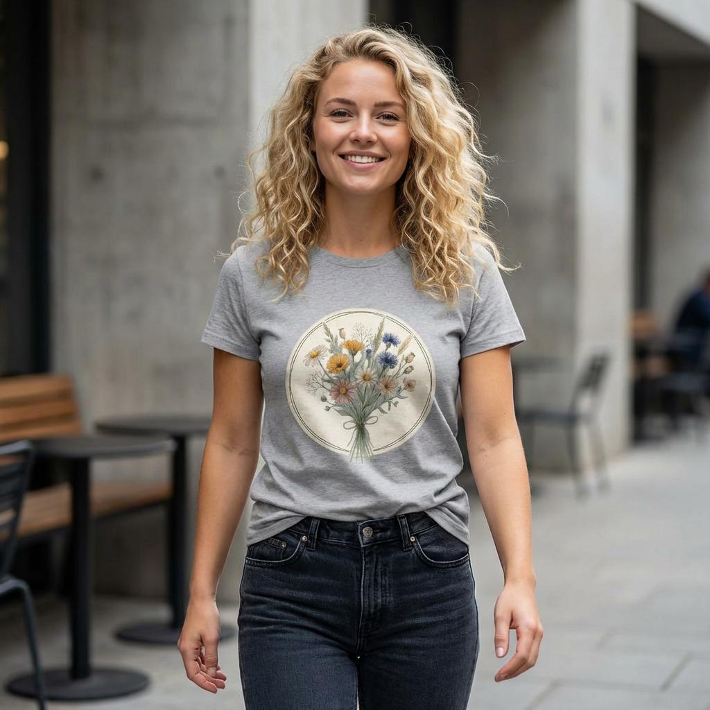 Wildflower Bouquet Tee | Floral Vintage Button Bouquet Shirt