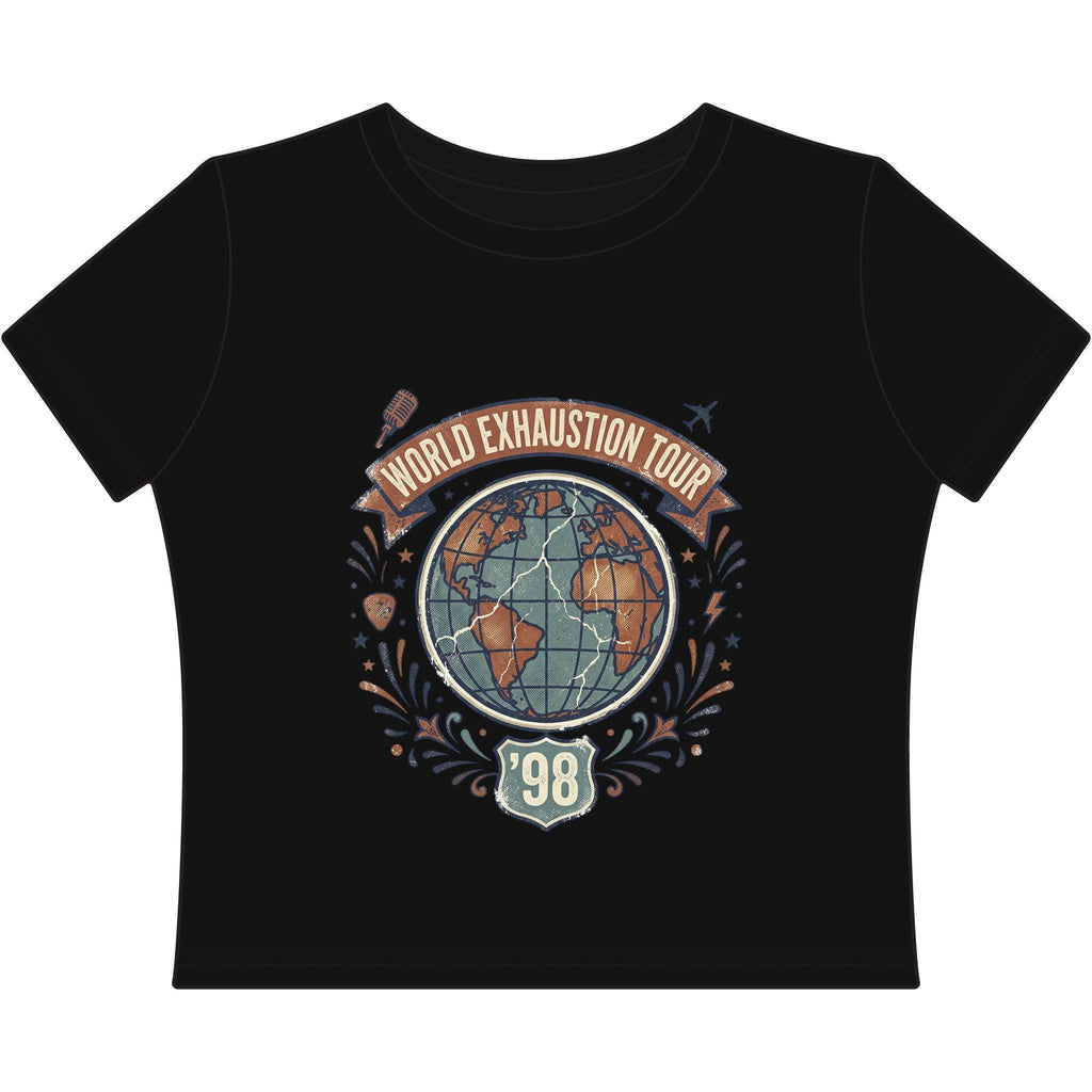 World Exhaustion Tour globe graphic Tee | Women's Baby Tee