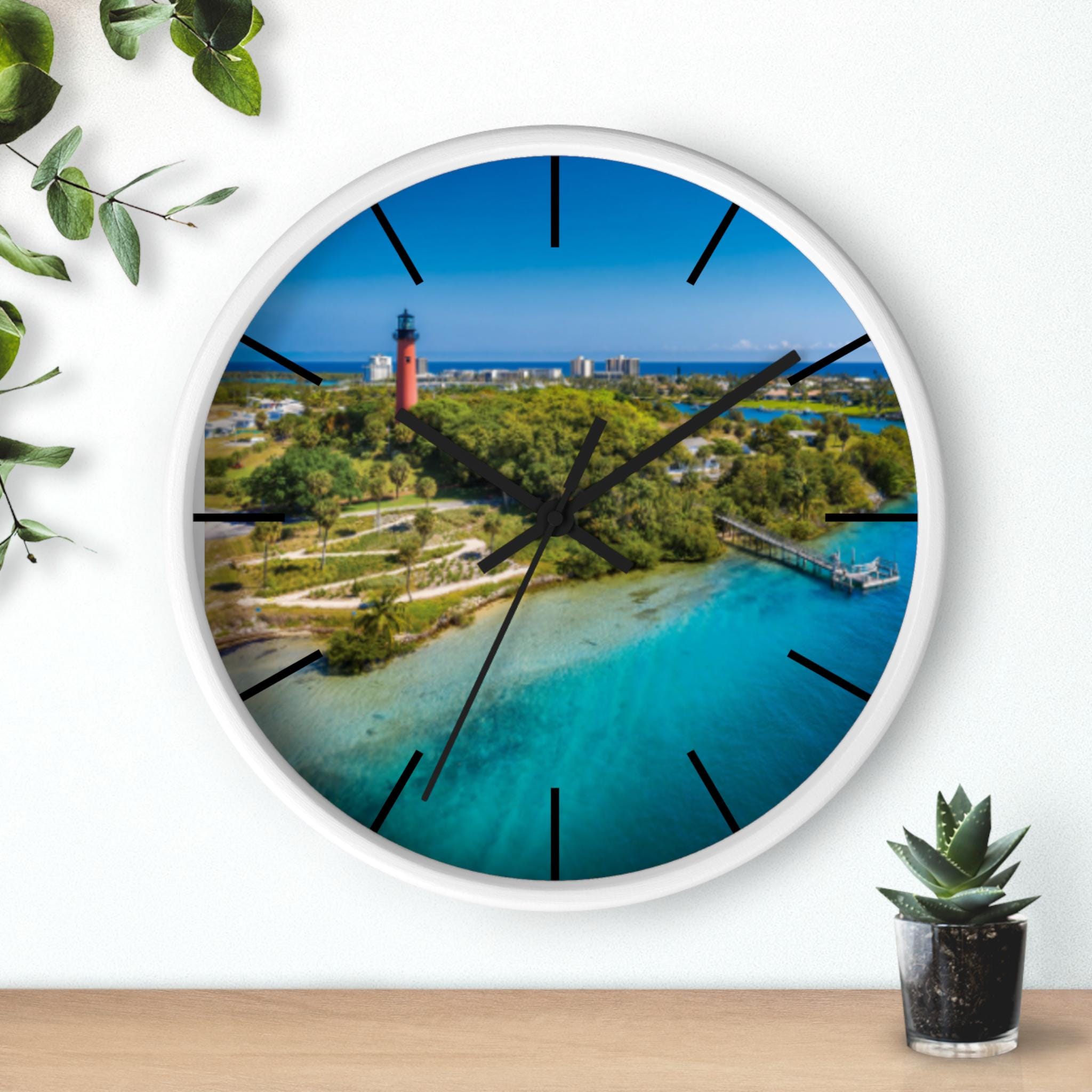 Jupiter Inlet Lighthouse 10" Wooden Wall Clock, Coastal Beach House Decor