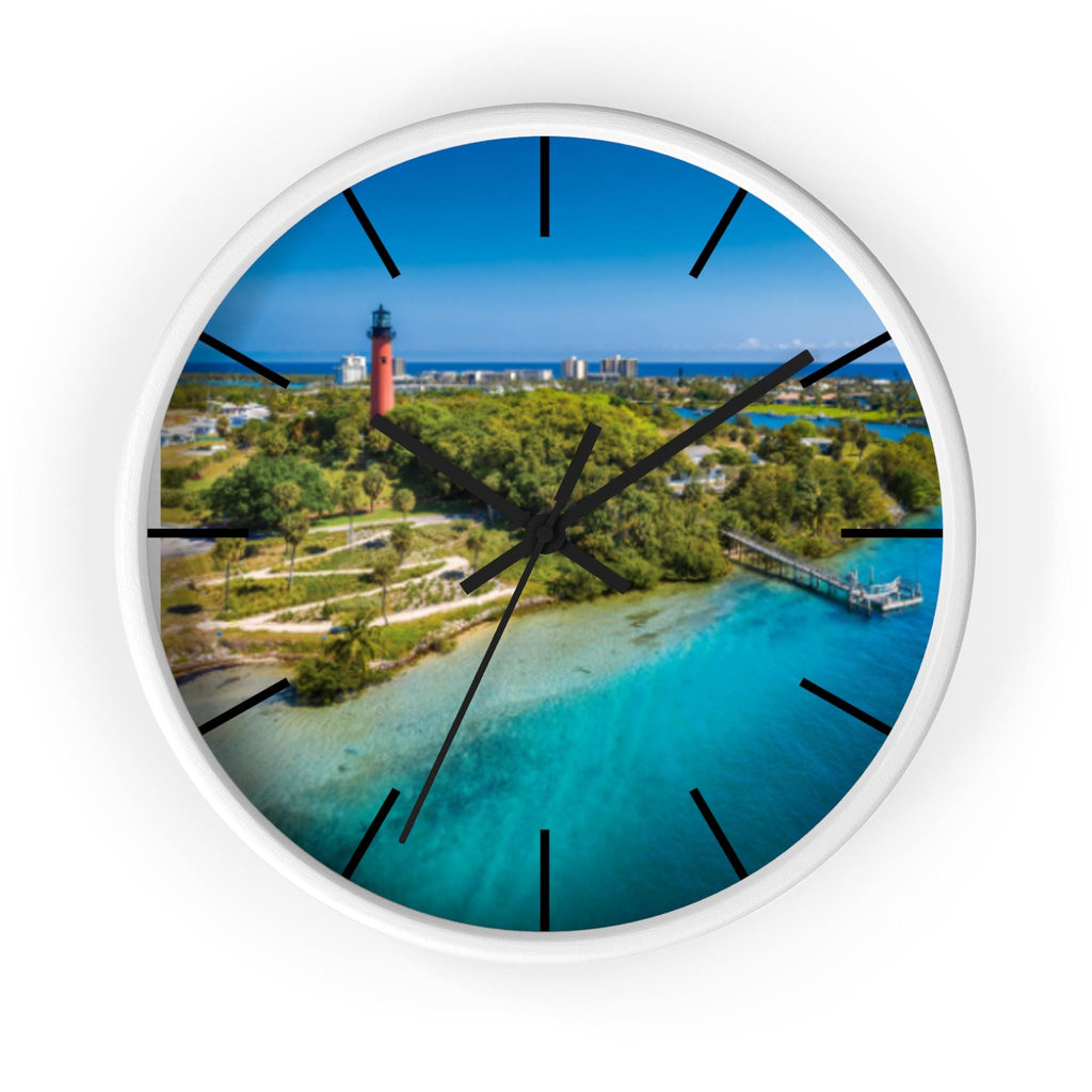 Jupiter Inlet Lighthouse 10" Wooden Wall Clock, Coastal Beach House Decor
