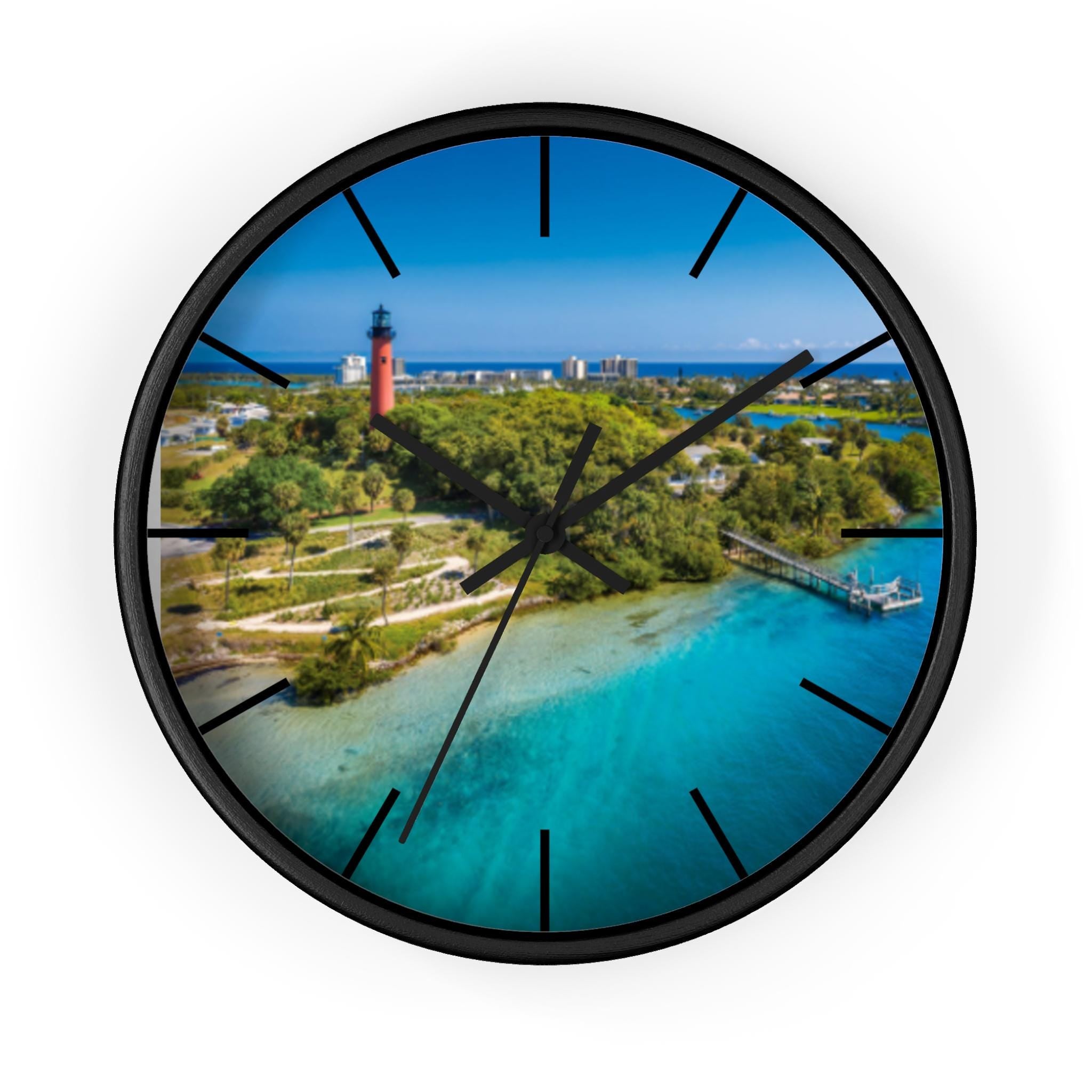 Jupiter Inlet Lighthouse 10" Wooden Wall Clock, Coastal Beach House Decor