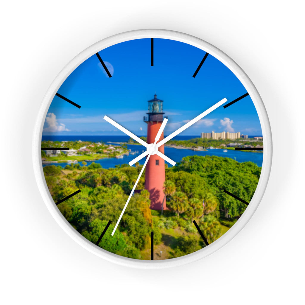 Jupiter Inlet Lighthouse Wooden Wall Clock, Coastal Nautical Decor, Beach House Timepiece