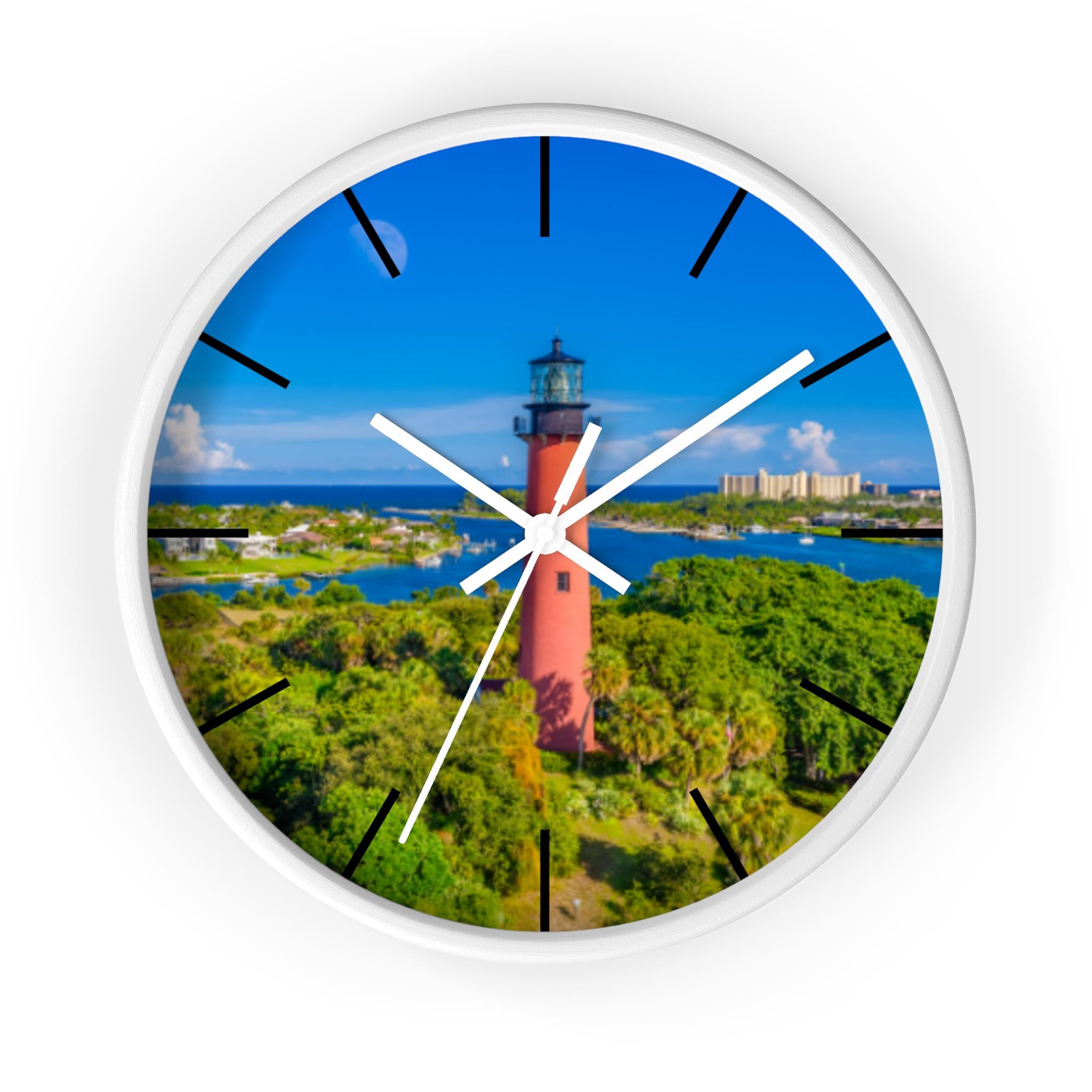 Jupiter Inlet Lighthouse Wooden Wall Clock, Coastal Nautical Decor, Beach House Timepiece