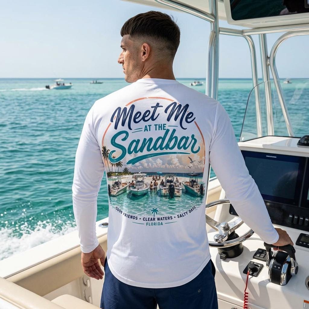 Meet Me at the Sandbar Long Sleeve Shirt | Beach Scene, Tropical Bar