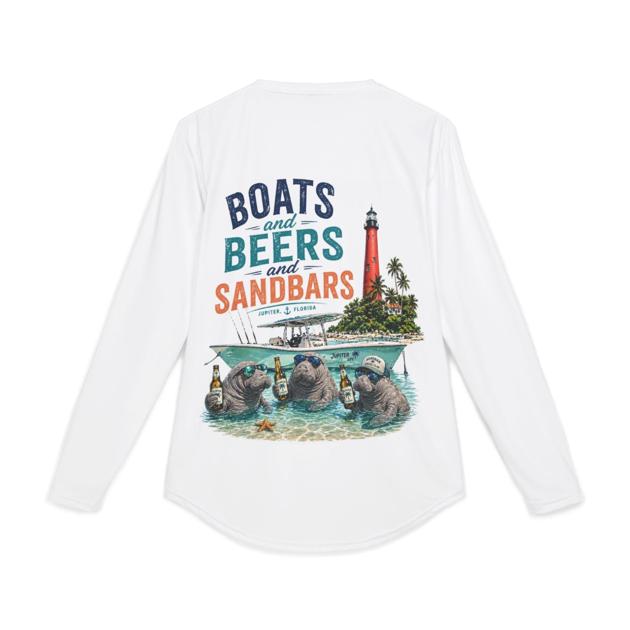 Boats and Beers and Sandbars Long Sleeve Shirt | Nautical Manatees Lighthouse