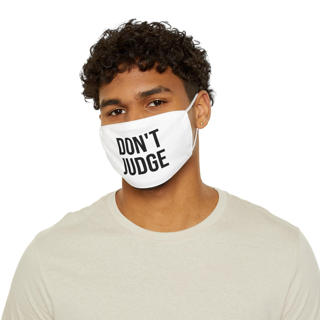 DON'T JUDGE Face Mask | White Polyester Statement Mask