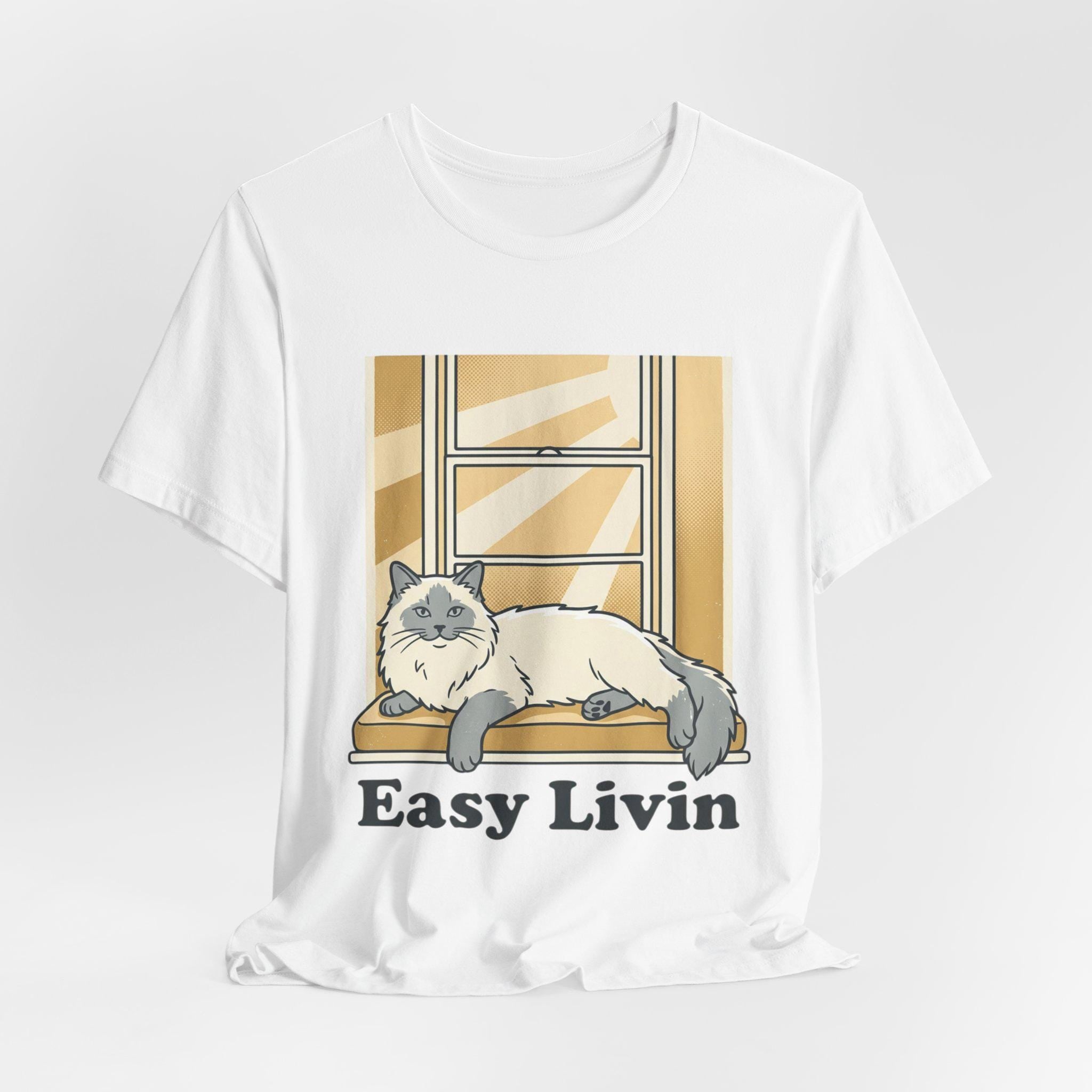 Easy Livin Cat Illustration T-Shirt | Relaxed Cat Window Tee