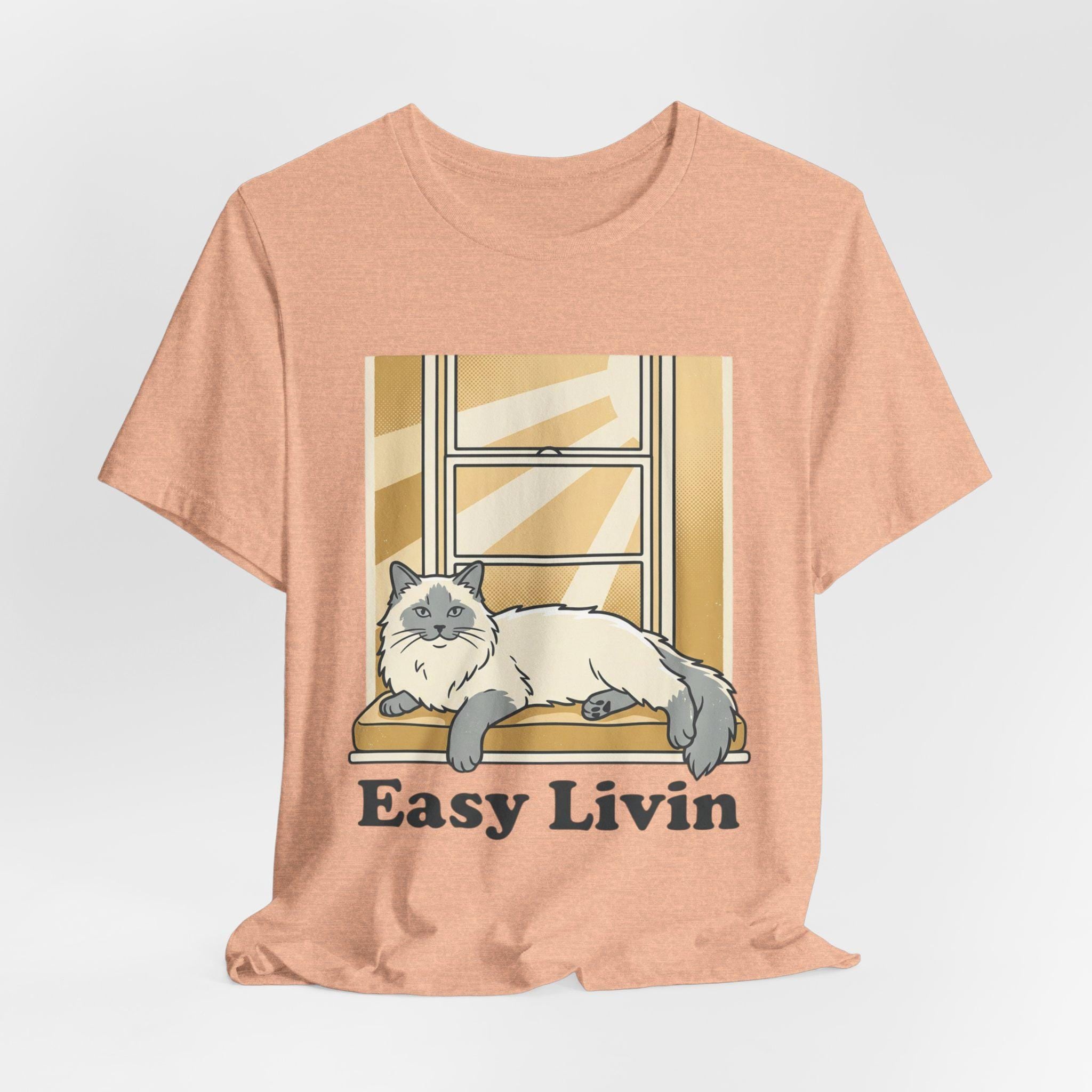 Easy Livin Cat Illustration T-Shirt | Relaxed Cat Window Tee