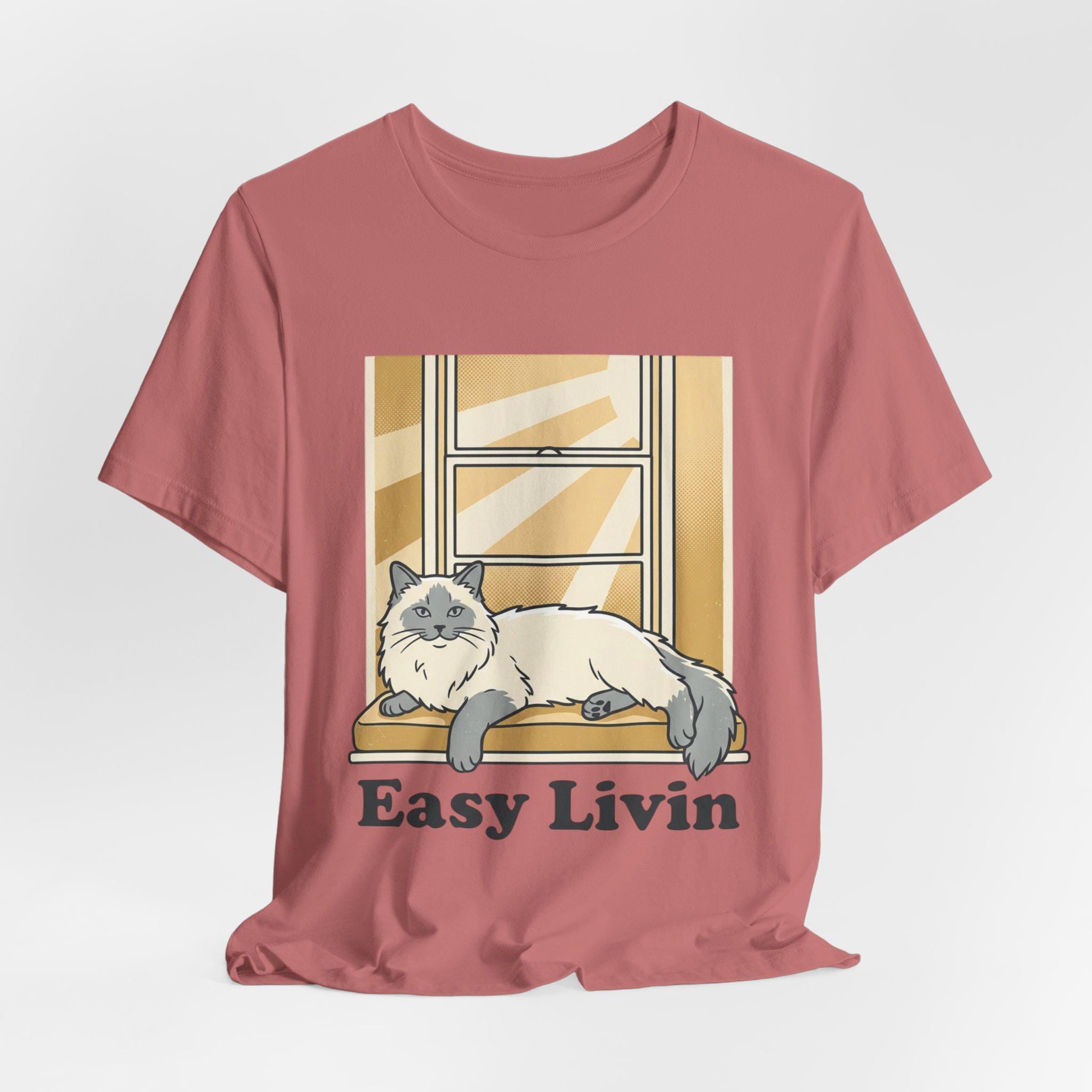 Easy Livin Cat Illustration T-Shirt | Relaxed Cat Window Tee