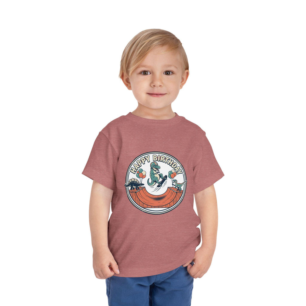 Dinosaur Skateboard Birthday Toddler Tee | Soft Cotton Dino Party Shirt