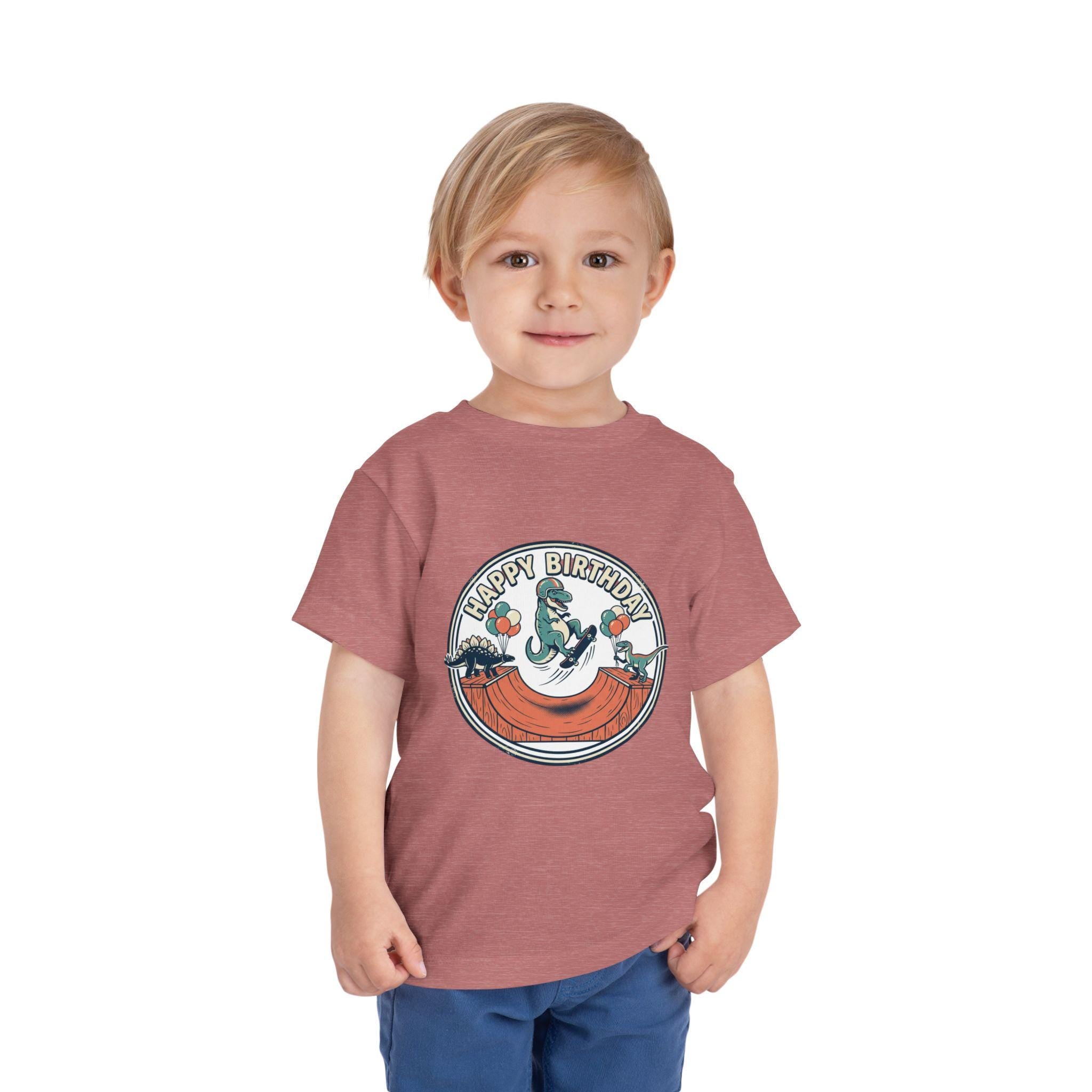 Dinosaur Skateboard Birthday Toddler Tee | Soft Cotton Dino Party Shirt