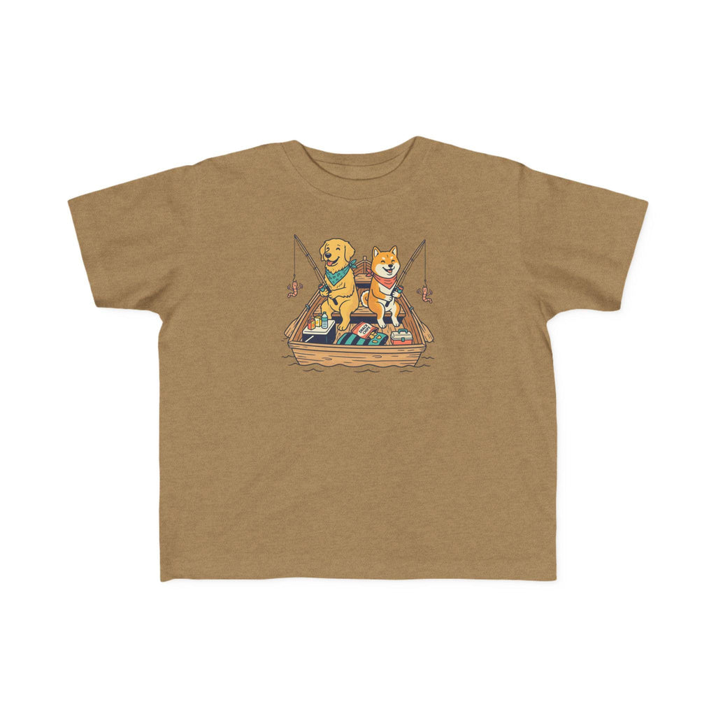 Two Dogs Fishing Toddler Tee | Cartoon Puppy Boat Shirt