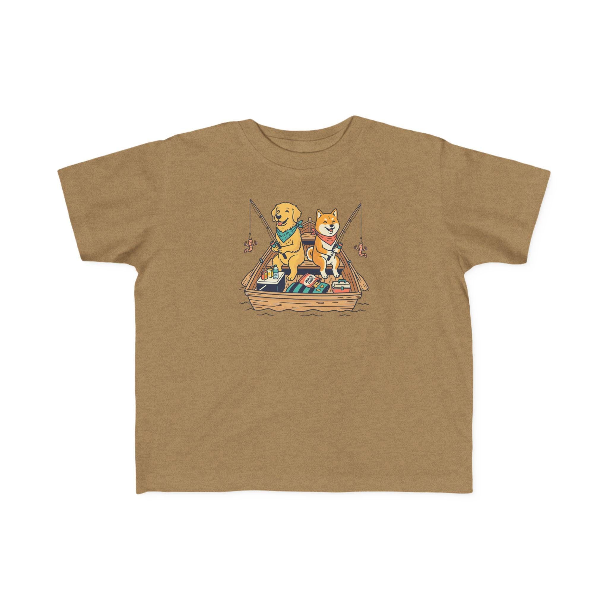 Two Dogs Fishing Toddler Tee | Cartoon Puppy Boat Shirt