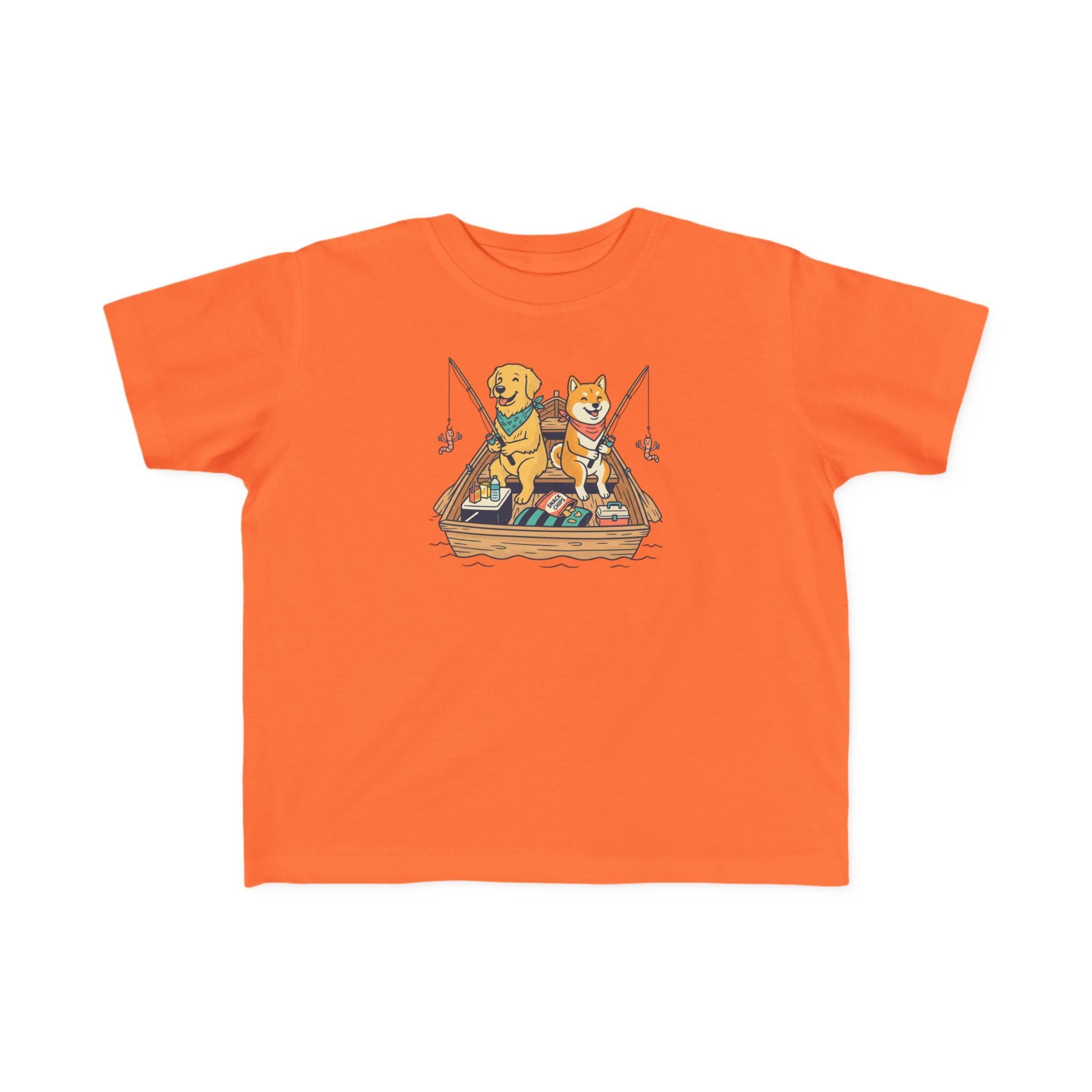 Two Dogs Fishing Toddler Tee | Cartoon Puppy Boat Shirt