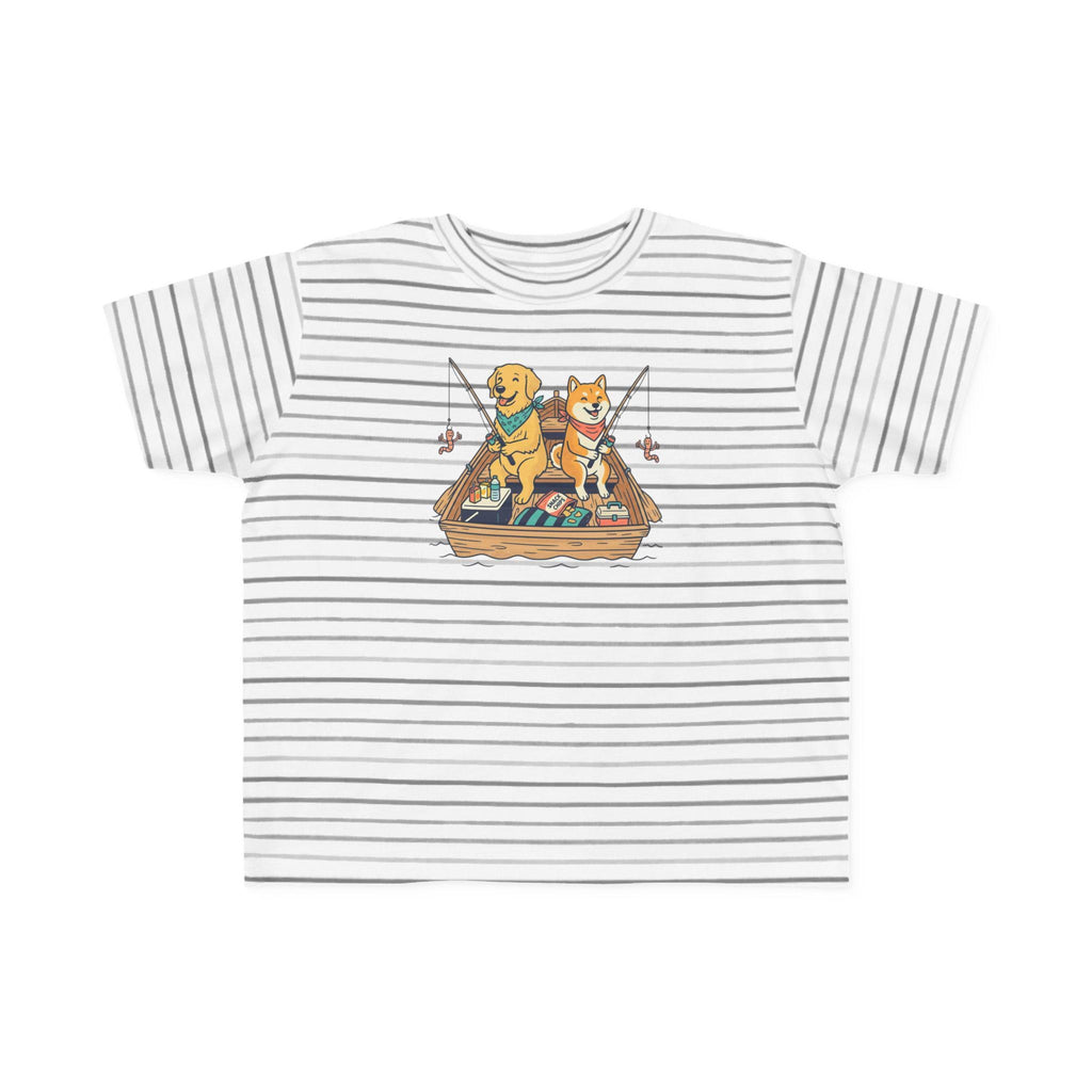 Two Dogs Fishing Toddler Tee | Cartoon Puppy Boat Shirt