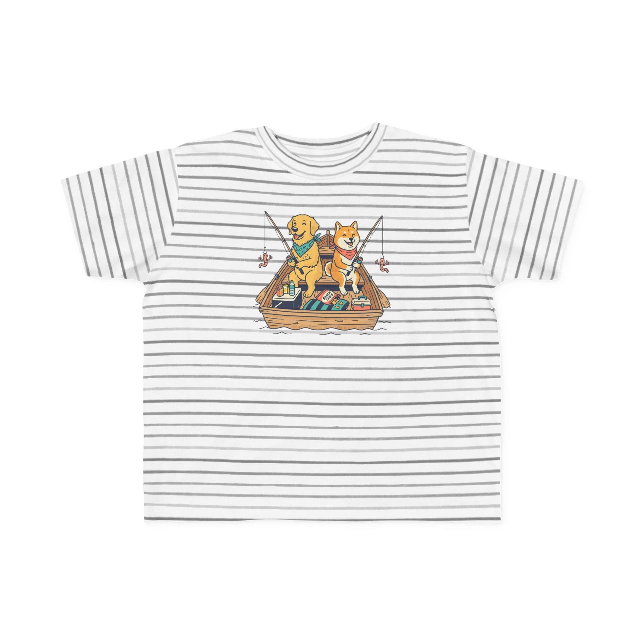 Two Dogs Fishing Toddler Tee | Cartoon Puppy Boat Shirt