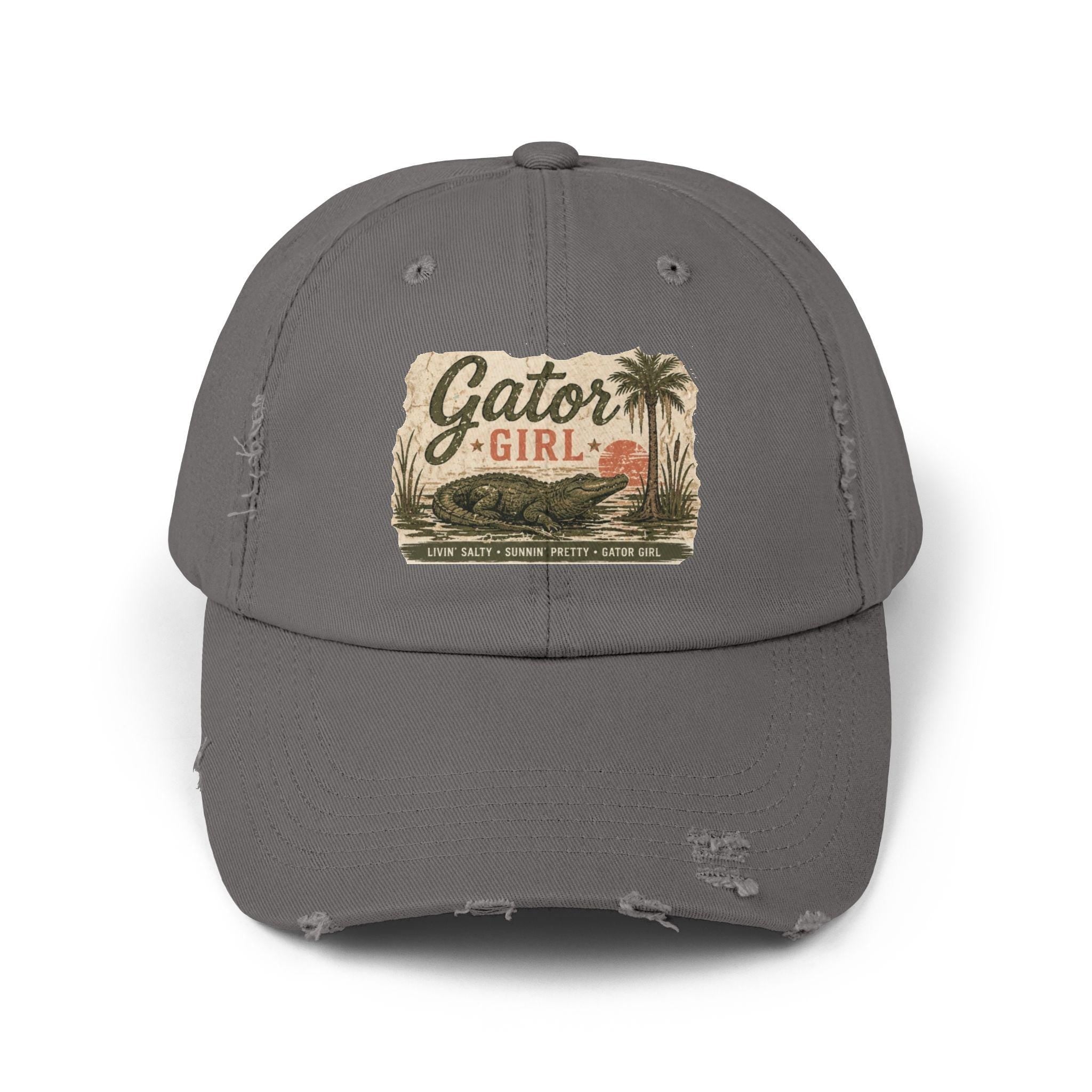 Gator Girl baseball cap | distressed alligator palm tree patch