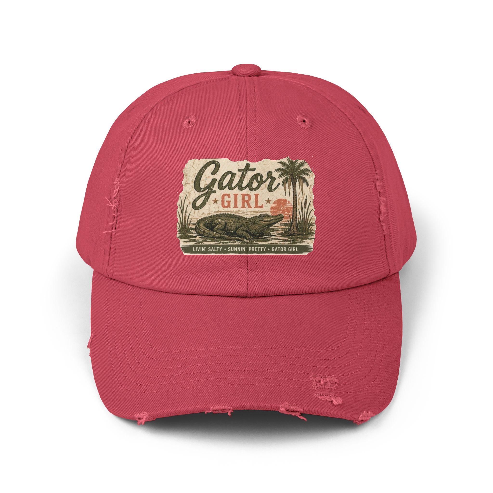 Gator Girl baseball cap | distressed alligator palm tree patch