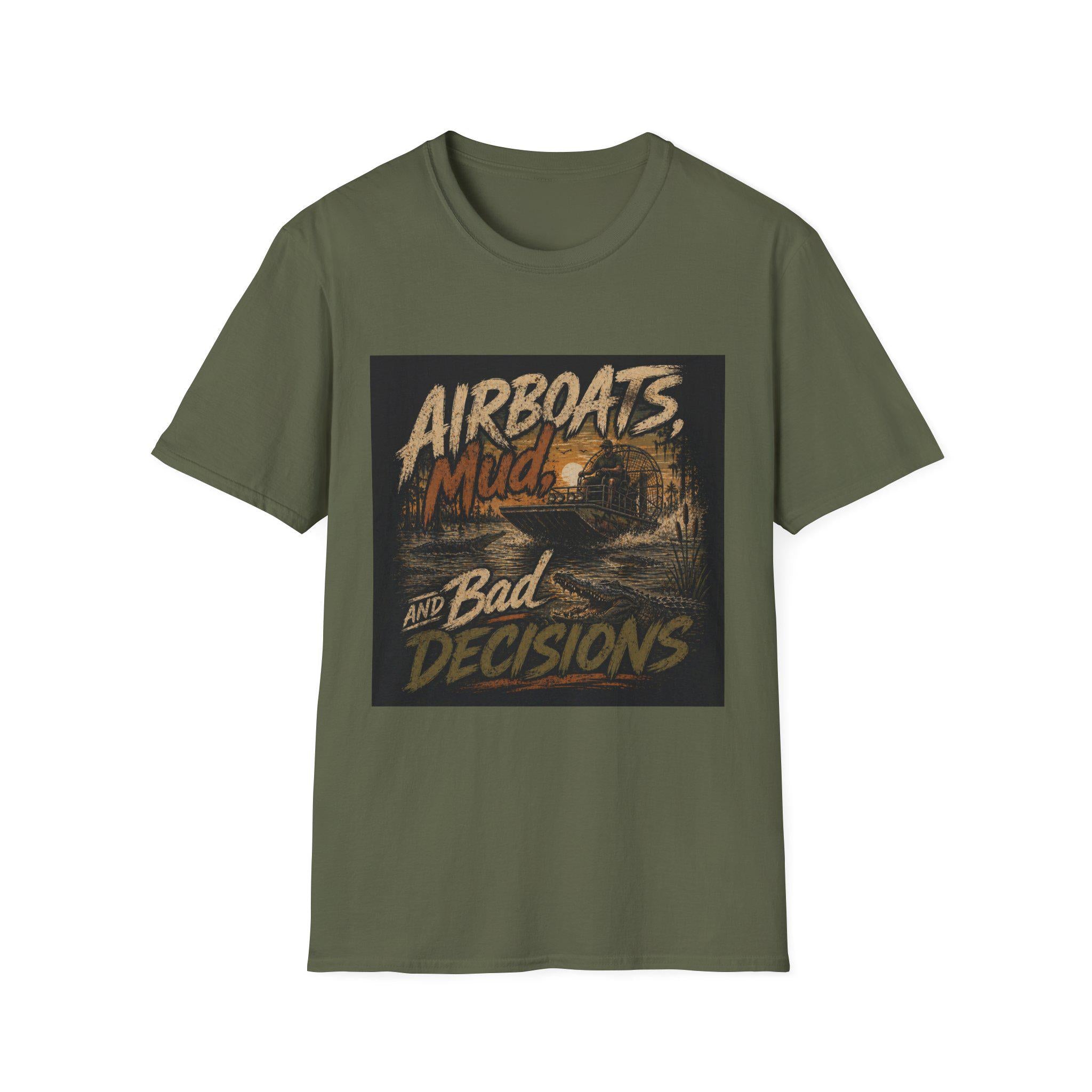Airboats Mud and Bad Decisions T-Shirt | Swamp Offroad Fishing Design