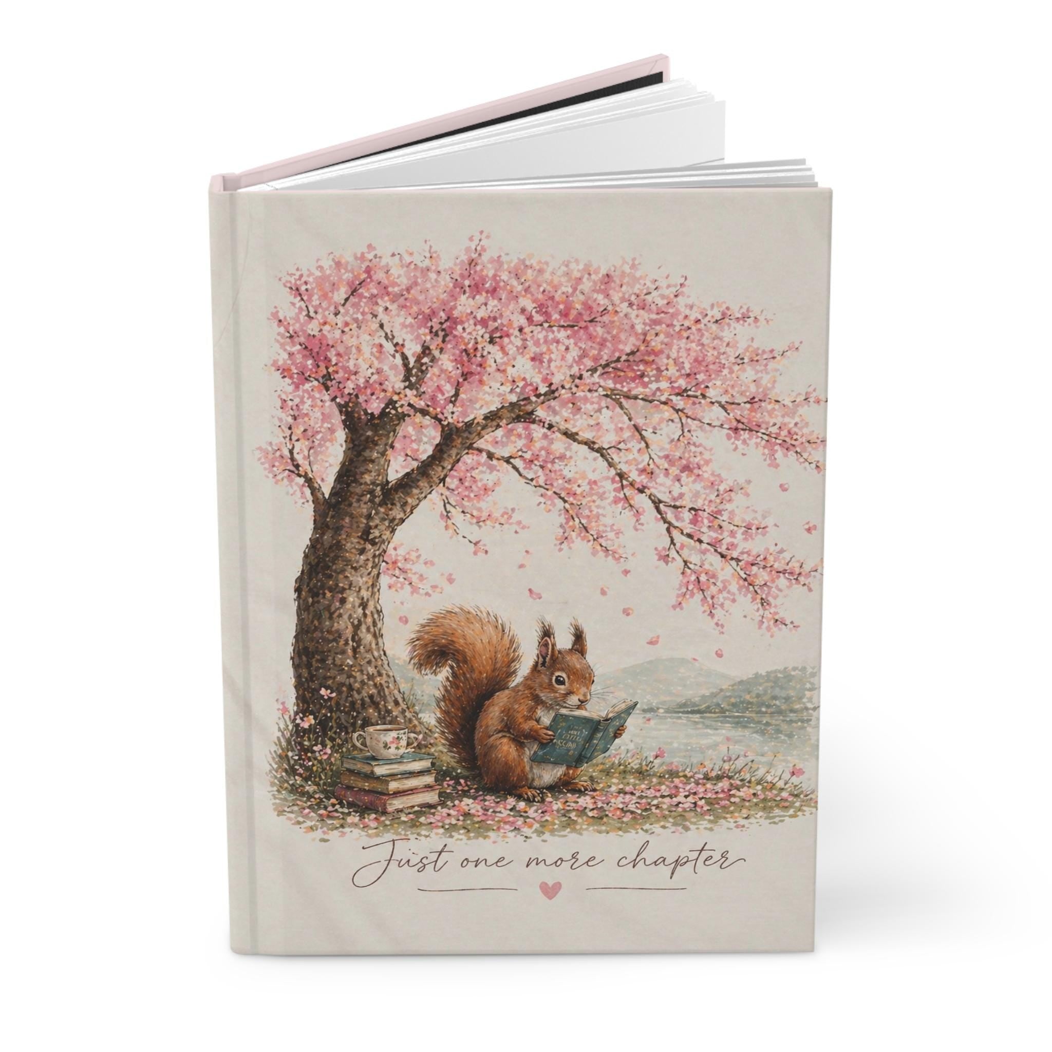 Reading Squirrel Illustration Hardcover Journal | Just One More Chapter, Floral Tree