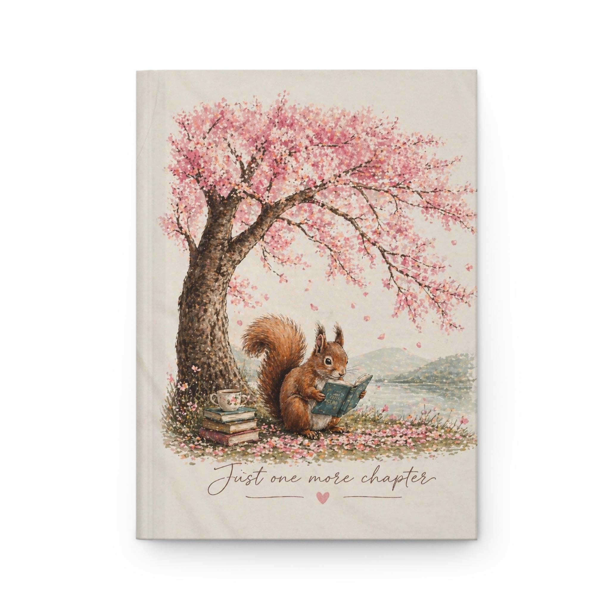 Reading Squirrel Illustration Hardcover Journal | Just One More Chapter, Floral Tree