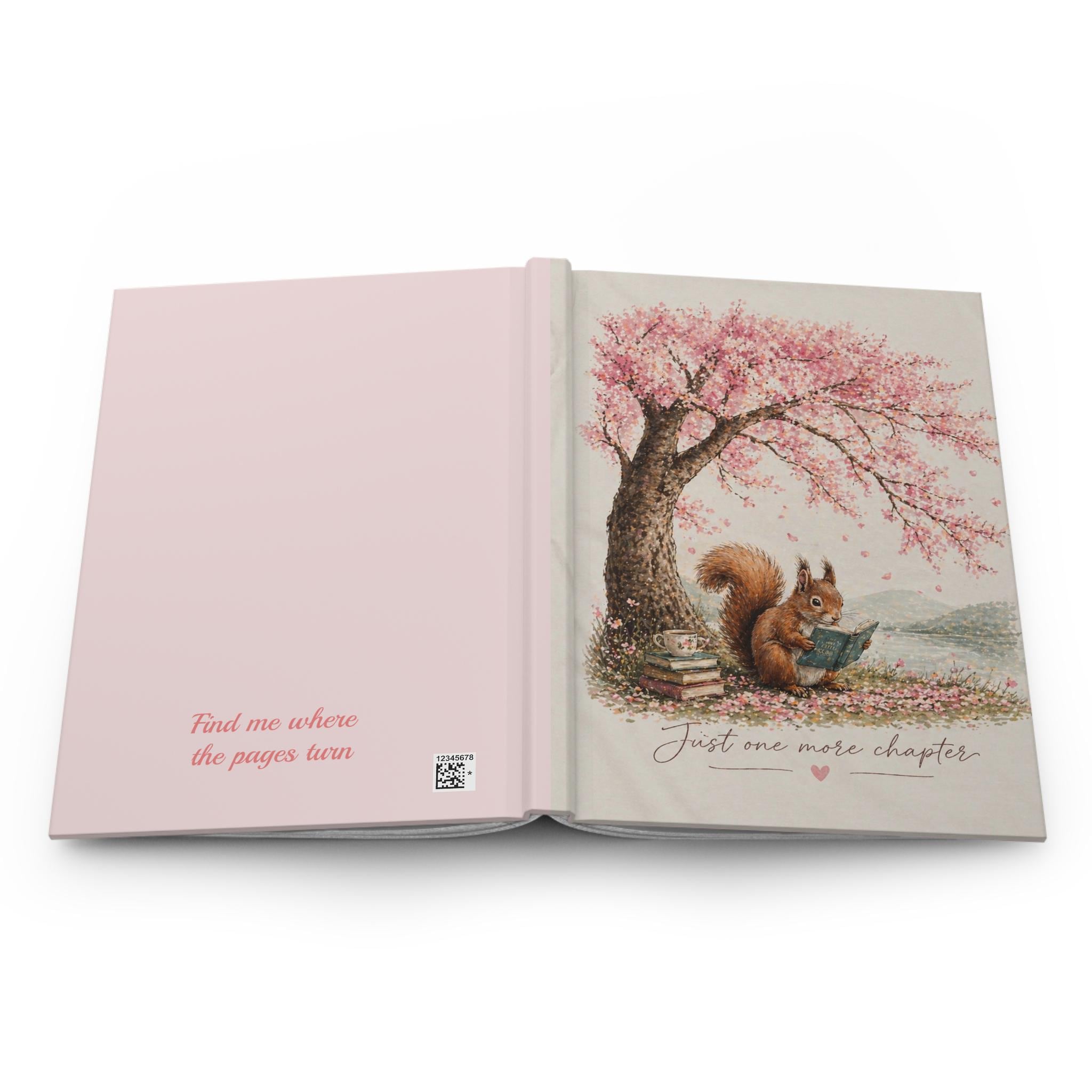 Reading Squirrel Illustration Hardcover Journal | Just One More Chapter, Floral Tree
