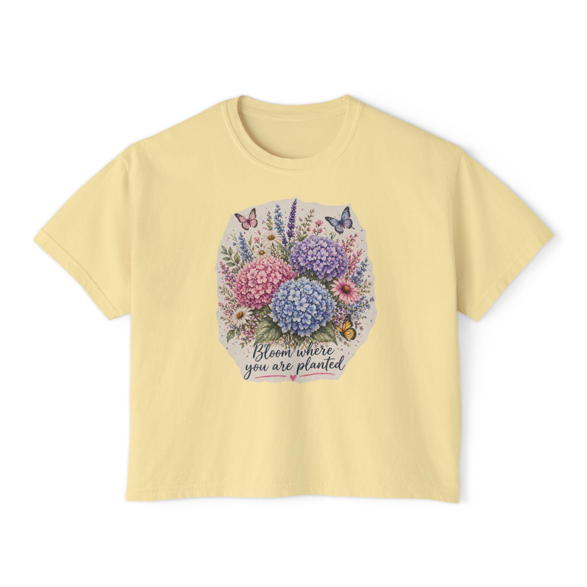 Hydrangea Bouquet Bloom Where You Are Planted T-Shirt | Floral, Butterflies