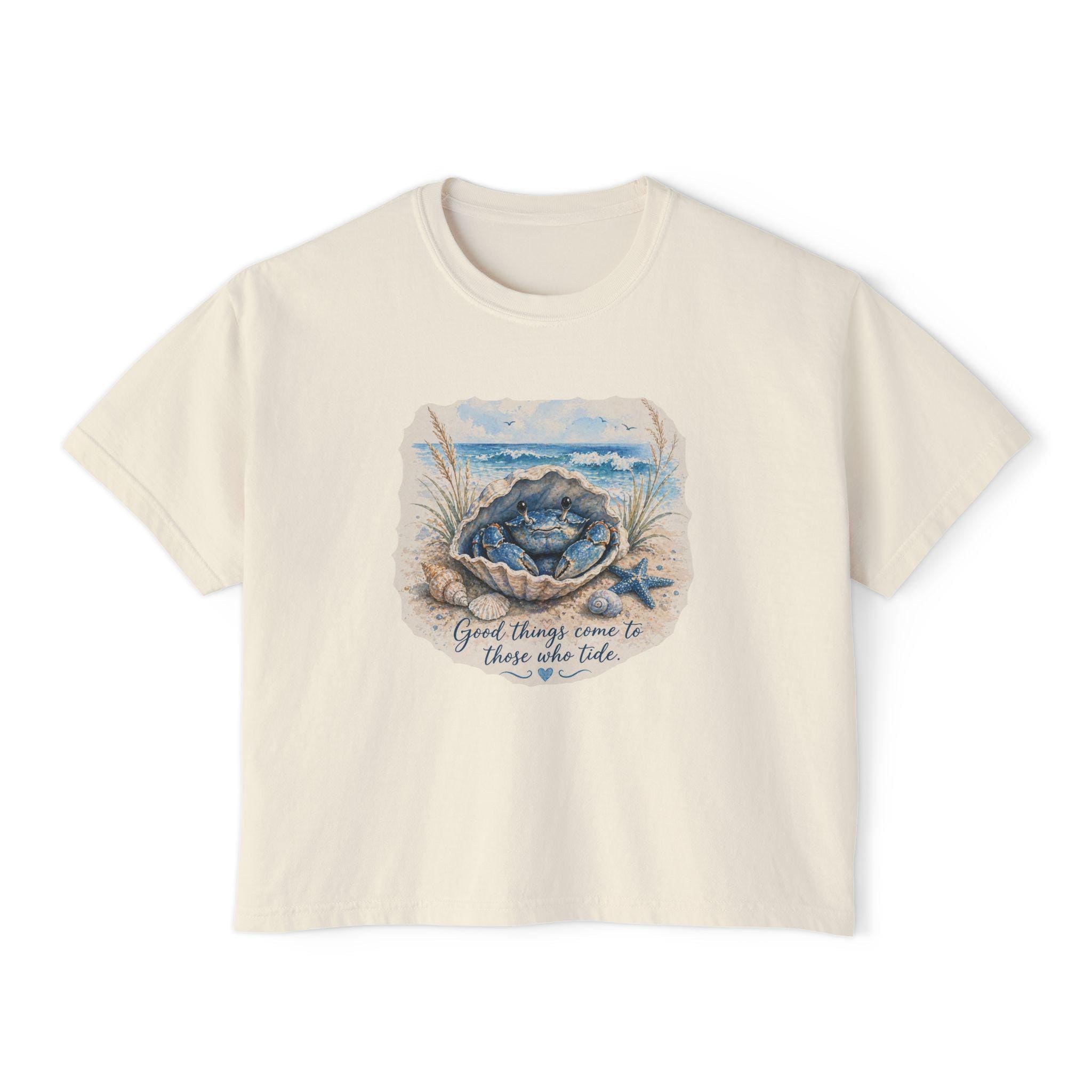 Sea Turtle Hatchling on Beach Women's Boxy Tee | Ocean Nature Shirt