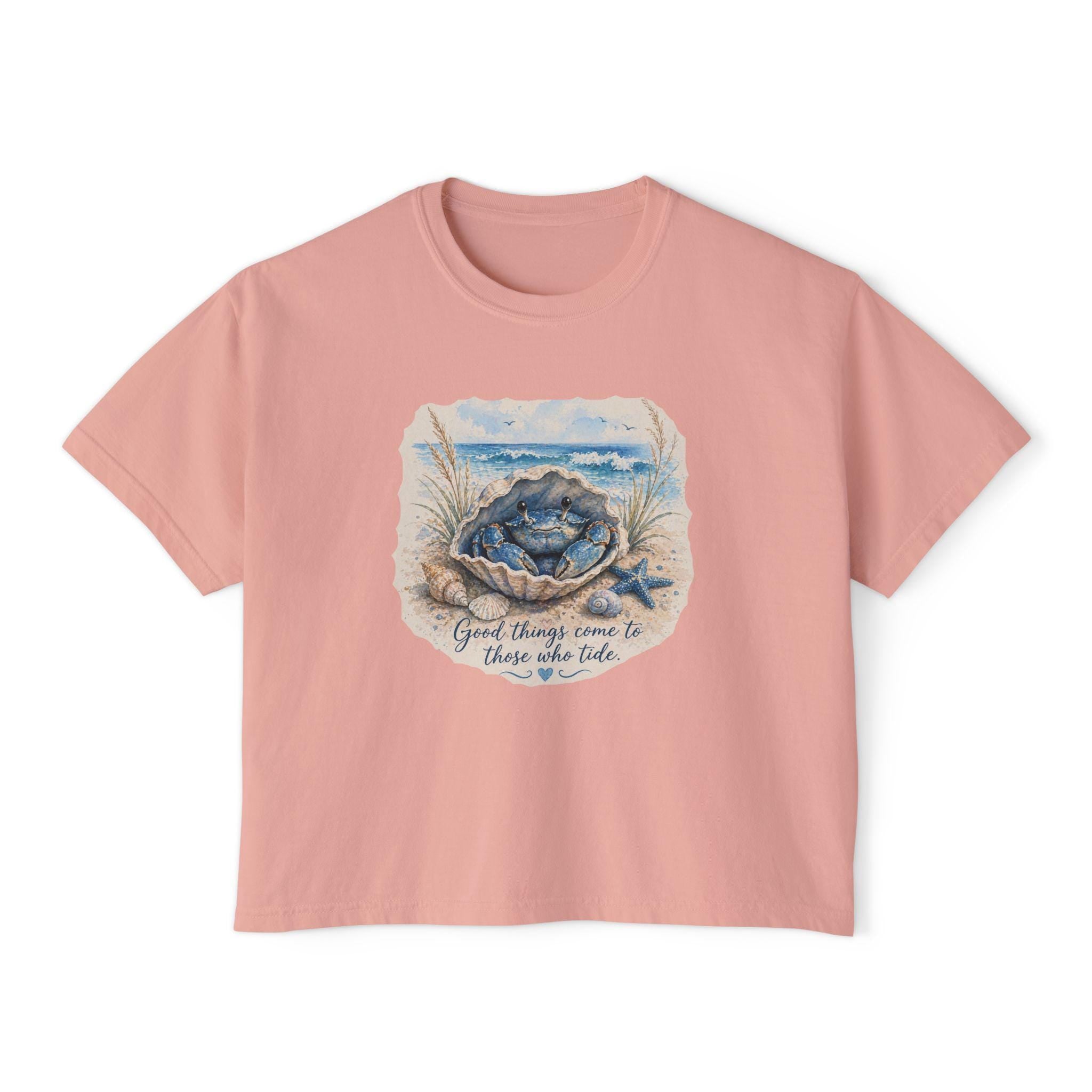 Sea Turtle Hatchling on Beach Women's Boxy Tee | Ocean Nature Shirt