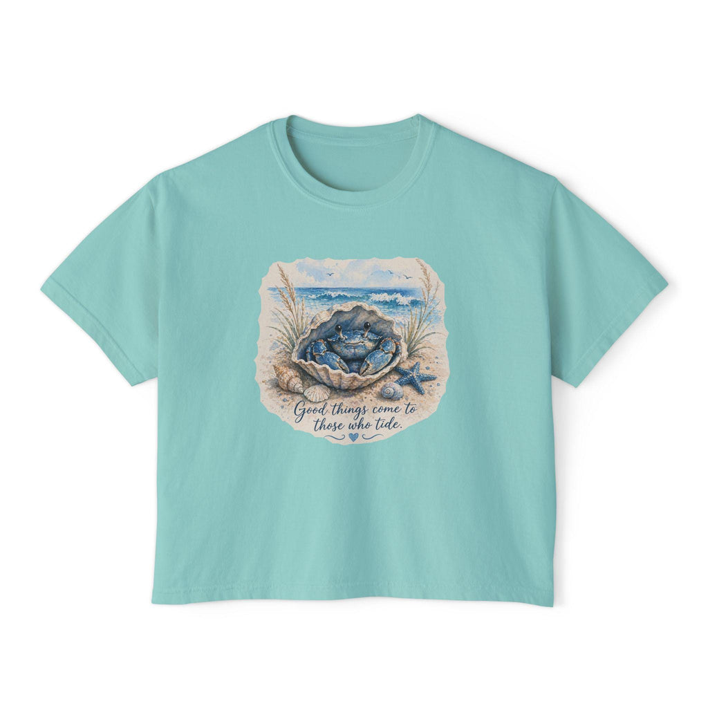Sea Turtle Hatchling on Beach Women's Boxy Tee | Ocean Nature Shirt