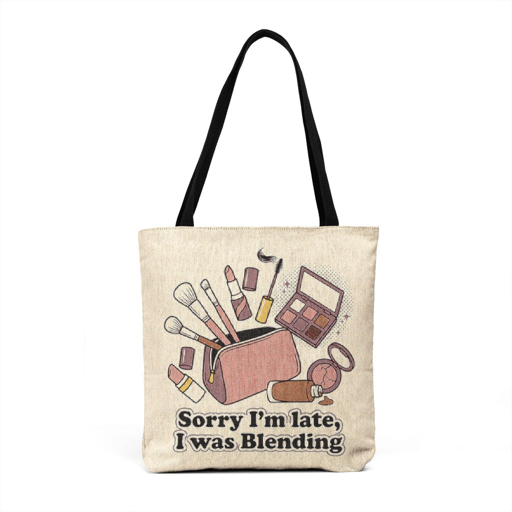 Makeup Bag Illustration Woven Tote | Cosmetic Brushes Palette Cross Stitch Style