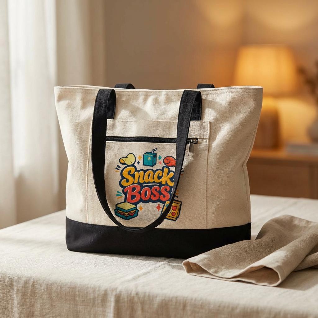 Snack Boss Tote Bag | Zippered Canvas, Retro Illustration
