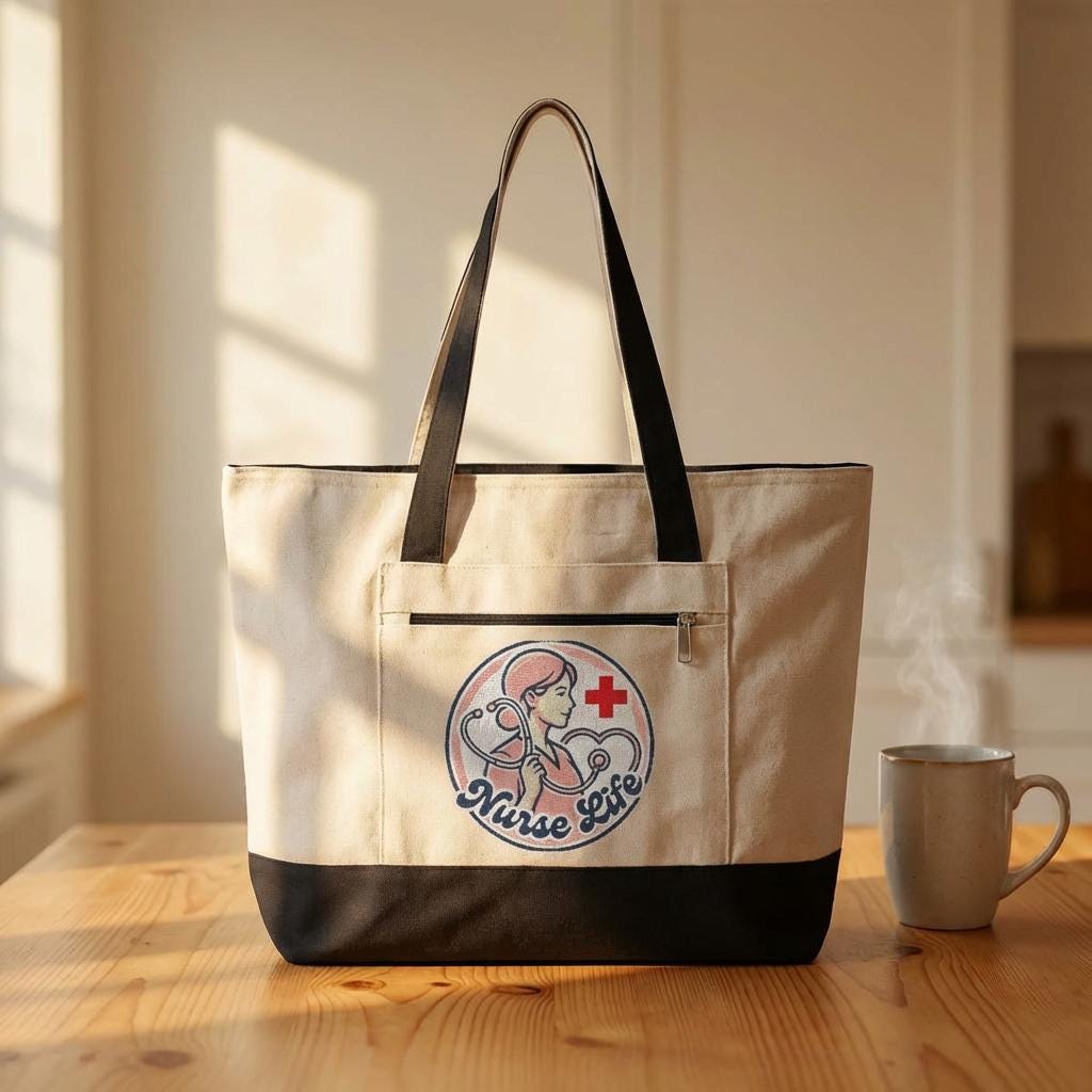 Nurse Life stethoscope heartbeat Zippered Canvas Tote | Nursing bag