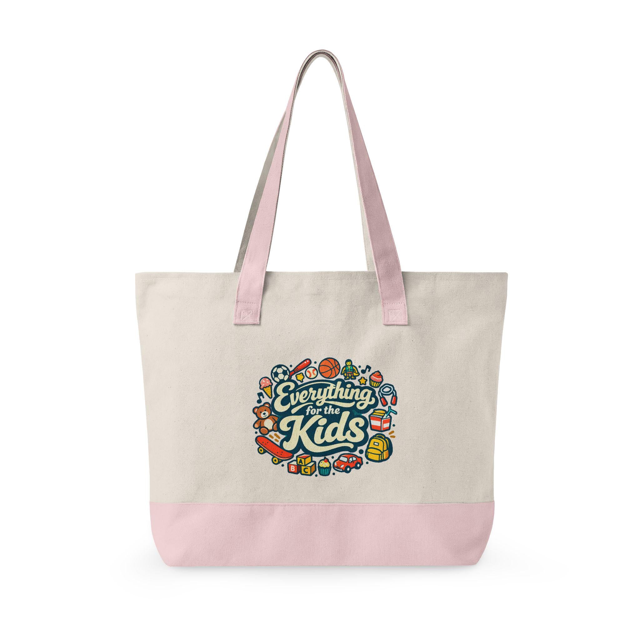 Everything for the Kids Zippered Canvas Tote | Kids Supplies Illustration
