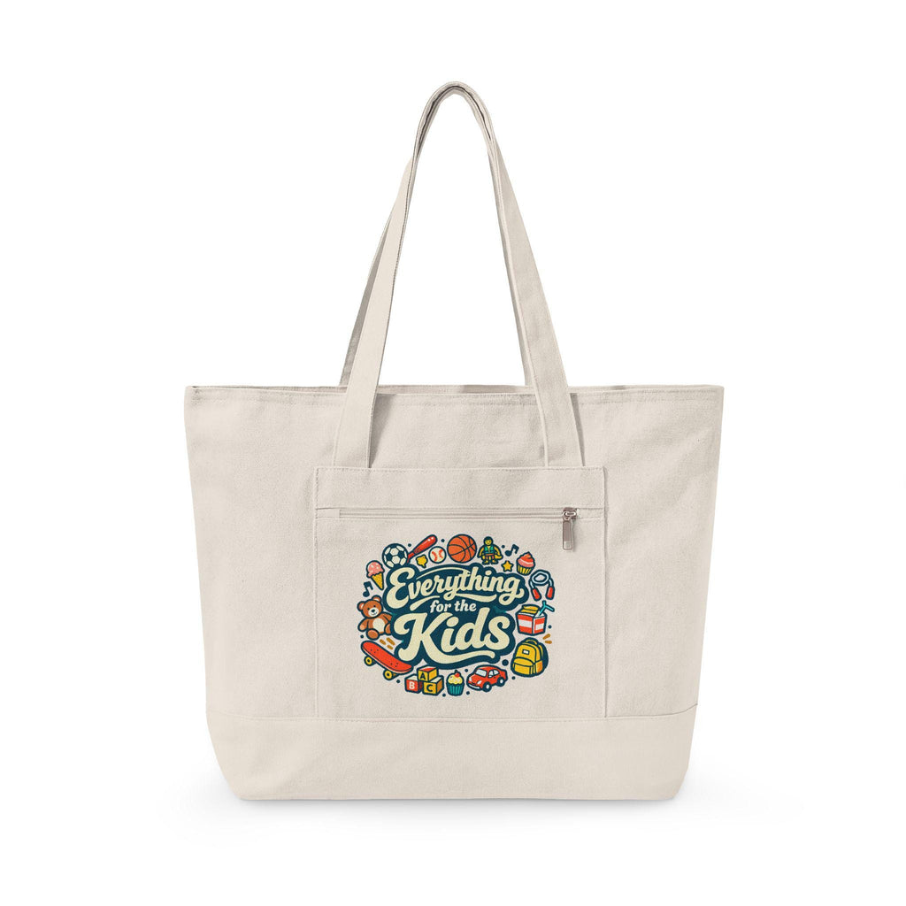 Everything for the Kids Zippered Canvas Tote | Kids Supplies Illustration