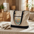 Flamingo Sunset Zippered Canvas Tote | Beach Retro Illustration